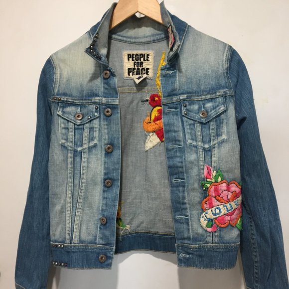 PEOPLE FOR PEACE EMBROIDERED DENIM JACKETS SIZE M - Picture 1 of 11